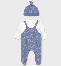 Load image into Gallery viewer, Baby boy's blue onesie and hat set. Mayoral 2673 boy's outfit. Blue romper and hat on kidstuff.ie