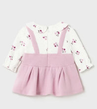 Load image into Gallery viewer, Baby Girl's pinafore dress with velvet ribbon bow. mayoral 2852 baby dress on kidstuff.ie/ back view