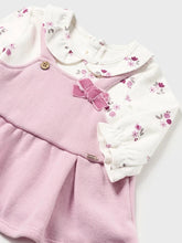 Load image into Gallery viewer, Baby Girl's pinafore dress with velvet ribbon bow. mayoral 2852 baby dress on kidstuff.ie/ Dress detail