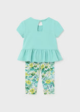 Load image into Gallery viewer, Baby Girl's Aqua top and print leggings. Mayoral 1734 in agate available to buy on kidstuff.ie Back view