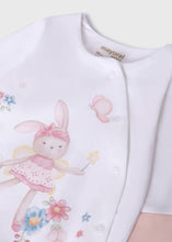 Load image into Gallery viewer, baby gro bib and hat set with ballerina rabbit print. Mayoral onesie set 9448 in pink available on kidstuff.ie