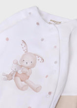 Load image into Gallery viewer, baby gro bib and hat set with rabbit print. Mayoral onesie set 9448 in beige available on kidstuff.ie