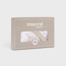 Load image into Gallery viewer, baby gro bib and hat set with rabbit print. Mayoral onesie set 9448 in beige available on kidstuff.ie Boxed