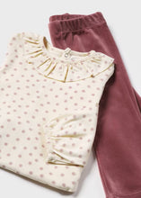 Load image into Gallery viewer, Blouse,  pink velvet trousers and knit vest for a toddler girl. Mayoral 2551 3 pce available to buy on Kidstuff.ie Blouse and trousers