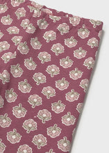 Load image into Gallery viewer, deep rose pink printed leggings for a girl part of Girl's  set with cream top with deep rose pink flower design on the front with matching deep rose pink printed leggings and headband. Mayoral 2744 girl's outfit available on kidstuff.ie