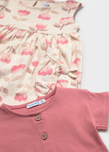 Load image into Gallery viewer, Baby dress with floral pattern and pink cardigan . Mayoral 1922 baby dress set available to buy on kidstuff.ie