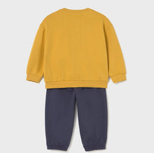 Load image into Gallery viewer, Yellow sweatshirt with tractor design   on the front  and matching navy jog bottoms. Mayoral 2838 boys tracksuit available on kidstuff.ie Back view