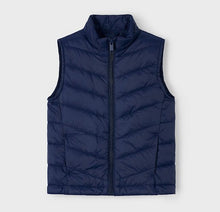 Load image into Gallery viewer, navy blue bodywarmer. Navy Gilet with zipper. Mayoral 3371 ultra light gilet on kidstff.ie