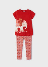 Load image into Gallery viewer, girl's red tee shirt with elephant print and matching printed leggings. Girl's red top and print leggings available to buy on kidstuff.ie Mayoral 3711 girl's  top and leggings.