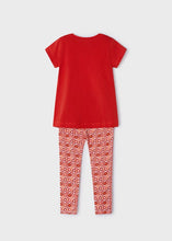 Load image into Gallery viewer, girl's red tee shirt with elephant print and matching printed leggings. Girl's red top and print leggings available to buy on kidstuff.ie Mayoral 3711 girl's top and leggings. Back view