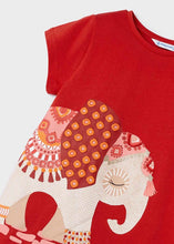 Load image into Gallery viewer, girl's red tee shirt with elephant print and matching printed leggings. Girl's red top and print leggings available to buy on kidstuff.ie Mayoral 3711 girl's top and leggings. Top detail.