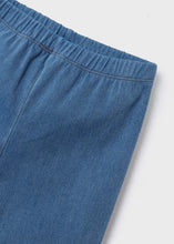 Load image into Gallery viewer, cream printed tee with frill to armhole and matching denim style leggings. Girl's printed top and jeggings set available to buy on kidstuff.ie. Mayoral 3706 outfit.Jeggings detail