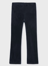 Load image into Gallery viewer, Dark navy blue velvet pants shown flat against a light gray background.