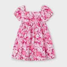 Load image into Gallery viewer, Pink print girl's dress with square neckline and short puff sleeves, Mayoral 3941 girl's dress available to buy on kidstuff.ie
