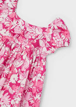 Load image into Gallery viewer, Pink print girl's dress with square neckline and short puff sleeves, Mayoral 3941 girl's dress available to buy on kidstuff.ie Front detail