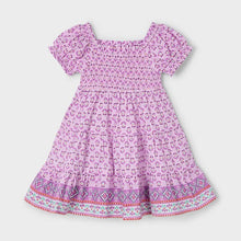 Load image into Gallery viewer, Girl's mauve pink dress with shirring and short sleeves. Mayoral girl's dress 3932 in mauve available on kidstuff.ie