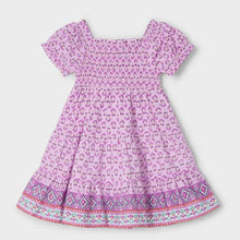 Load image into Gallery viewer, Girl's mauve pink dress with shirring and short sleeves. Mayoral girl's dress 3932 in mauve available on kidstuff.ie