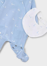Load image into Gallery viewer, Baby blue outfit set with hat, bib, and onesie Mayoral 1728 baby gift outfit available to buy on kidstuff.ie