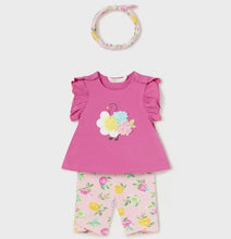 Load image into Gallery viewer, Baby girl pink top, print leggings and hairband set. Mayoral 1792 available to buy on kidstuff.ie