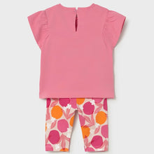 Load image into Gallery viewer, pink shirt with a cartoon character design and printed capri leggings . Mayoral 1751 girl's 2 piece outfit available to buy on kidstuff.ie Back view