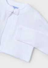 Load image into Gallery viewer, White bolero cardigan. Girls white cardigan with a bow.