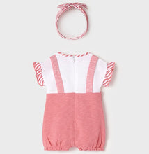Load image into Gallery viewer, Pink Romper and headband for a baby girl. Mayoral 1612 Baby girl onesie set. Pink onesie and striped hairband for a baby girl to buy online on kidstuff.ie back view
