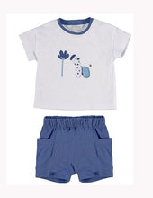 Load image into Gallery viewer, Baby boy appliqué tee shirt and denim-blue jersey shorts set. mayoral 1065b in blue . Baby Boy's top and shorts outfit to buy online on kidstuff.ie