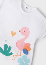 Load image into Gallery viewer, Baby girls leggings top and headband outfit in aqua with flamingo print, Mayoral 1715 baby girl set in aqua. aby girl's printed short leggings, hairband and matching top available to buy online from Kidstuff.ie