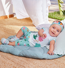 Load image into Gallery viewer, Baby girls leggings top and headband outfit in aqua with flamingo print, Mayoral 1715 baby girl set in aqua. aby girl's printed short leggings, hairband and matching top available to buy online from Kidstuff.ie