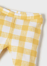 Load image into Gallery viewer, Baby girl's white top and check capri leggings set in banana yellow with matching headband. Mayoral 1715 baby girl's outfit in banana yellow.