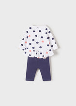 Load image into Gallery viewer, Two baby girls leggings and top outfits in pink and dark blue. Mayoral 1716 girl's 4 piece leggings outfits for a baby girl.