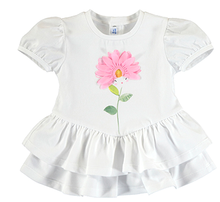 Load image into Gallery viewer, Baby girl's white frilled top with pink flower print and matching floral leggings. Mayoral 1719 baby girl outfit.