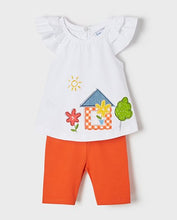 Load image into Gallery viewer, Baby girl's set with embroidered top and orange leggings. mayoral 1724 girl's outfit in tangerine. Toddler girl's colourful 2 piece outfit