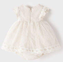 Load image into Gallery viewer, Ivory Baby party dress. Christening dress in ivory. Mayoral 1867 Baby Dress and panties. Lace baby dress and knickers