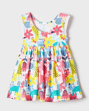 Load image into Gallery viewer, Colourful animal print baby dress . Mayoral 1932 Patterned dress in aqua.