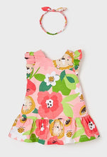 Load image into Gallery viewer, Baby Girl Pink print dress and headband , Mayoral 1936 baby dress set in tulip rose, Cute baby dress and hairband on kidstuff.ie