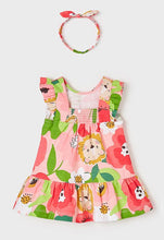 Load image into Gallery viewer, Baby Girl Pink print dress and headband , Mayoral 1936 baby dress set in tulip rose, Cute baby dress and hairband on kidstuff.ie back view