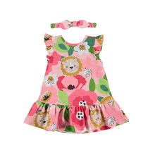 Load image into Gallery viewer, Baby Girl Pink print dress and headband , Mayoral 1936 baby dress set in tulip rose, Cute baby dress and hairband on kidstuff.ie