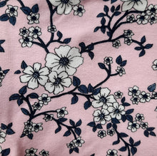 Load image into Gallery viewer, Girl's navy decorated sweatshirt and matching pink printed leggings. Milon girls navy and pink outfit 13512 available on kidstuff,ie. Leggings close up