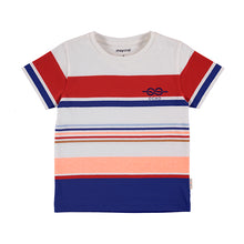 Load image into Gallery viewer, Boy's striped Tee shirt with red white peach and dark blue. Mayoral 6009 boy's tee shirt.