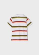 Load image into Gallery viewer, polo tee shirt for a boy with green stripes and terra cotta stripes. Mayoral 3110 boys polo shirt. Collared tee shirt with stripes for a boy