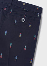 Load image into Gallery viewer, Shorts detail. Boy's Navy print Bermuda Shorts and sky blue Polo Shirt Set. Mayoral 3269 boys shorts and tee shirt in sky blue and navy