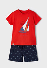Load image into Gallery viewer, Boy's "Sailboat" Top and Shorts Set in Red, Mayoral 3654