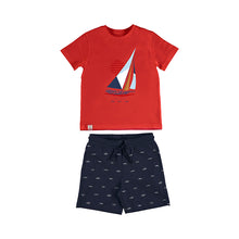 Load image into Gallery viewer, Boy's "Sailboat" Top and Shorts Set in Red, Mayoral 3654