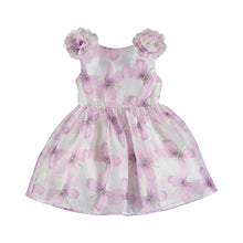 Load image into Gallery viewer, Party dress in lilac print. mayoral 3911 Dress for a girl. Lilac Butterfly print organza girl's dress . Special occasion girl's dress in purple printed organza. Summer Dress.