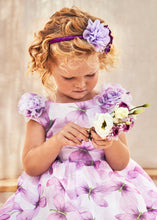 Load image into Gallery viewer, Party  dress in lilac print. mayoral 3911 Dress for a girl. Lilac Butterfly print organza  girl's dress . Special occasion girl's dress in  purple printed organza. Summer dress.