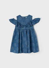 Load image into Gallery viewer, Girl's denim dress with floral pattern. Mayoral 3941 denim dress. Girls summer denim dress