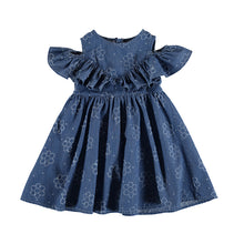 Load image into Gallery viewer, Girl's denim dress with floral pattern. Mayoral 3941 denim dress. Girls summer denim dress