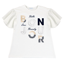 Load image into Gallery viewer, Girls top and leggings set in white and navy. Mayoral 6740 Girl's outfit. White top with Bonjour logo and navy leggings for a girl on kidstuff.ie