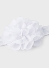Load image into Gallery viewer, White baby headband and hairclip set. Mayoral 9500baby hairband set. White rosette baby headband and matching hair clip.